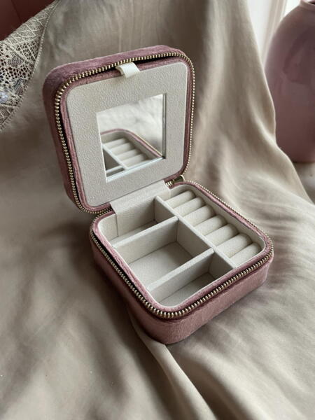 Jewelry Square Box w. mirror  - Dusty Pink